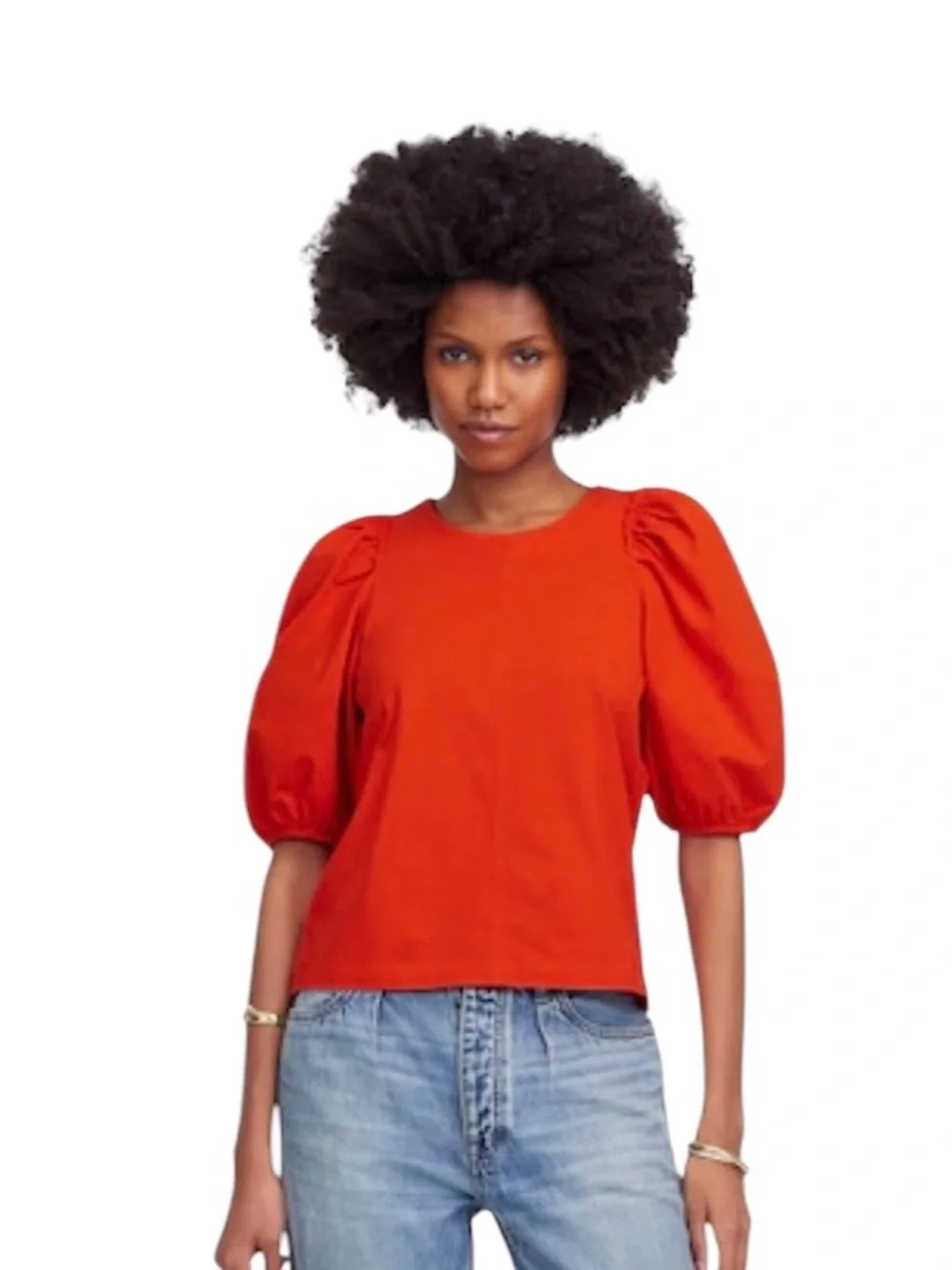Madewell Puff Sleeve Tee Bright Flame Orange Top Size S 100% Cotton Jersey